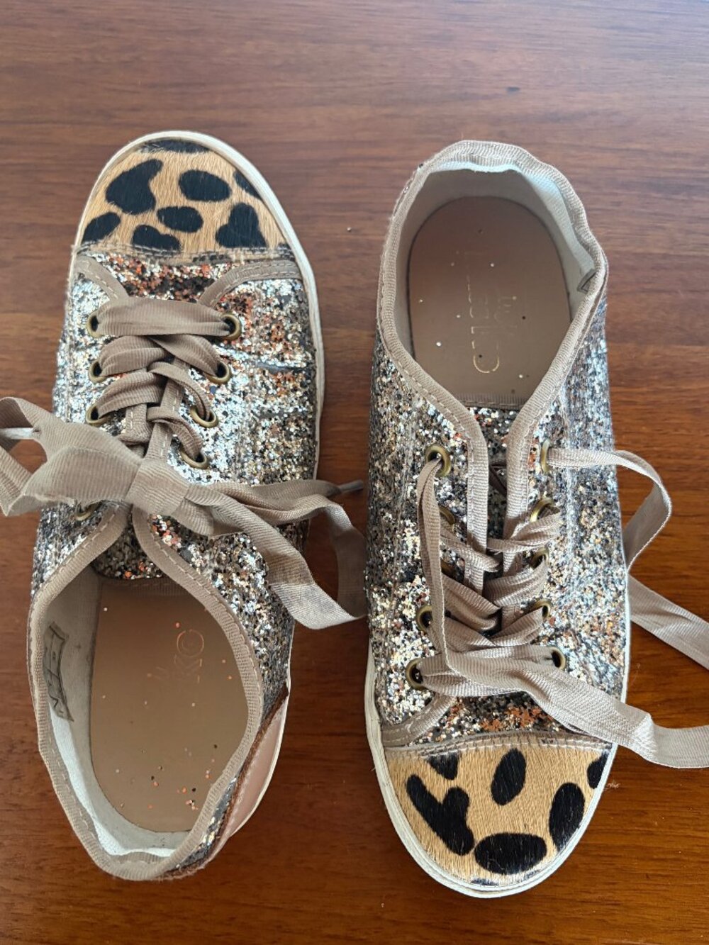 Glitter Leopard Print Lace Up Sneakers EU 37 UK 4 Metallic Casual Shoes (US 6.5)